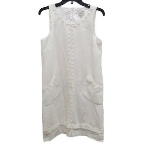 Eci New York Women's White Sleeveless Textured Cotton Blend Shift Dress Size‎ 10